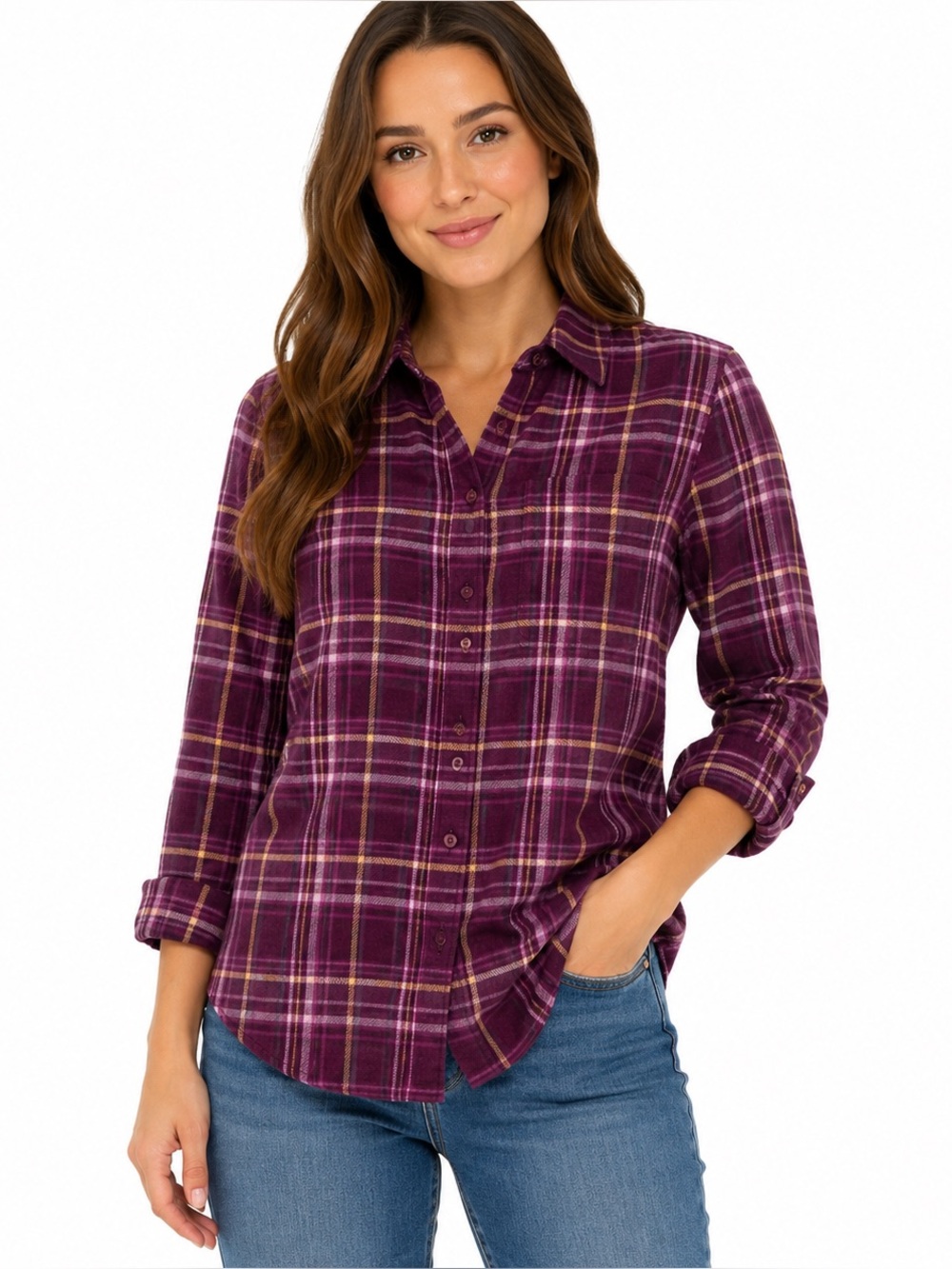 Stillwater Supply Co Plaid Flannel Button Down Shirt Purple Cotton Size Small